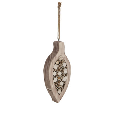 Maison à insectes en bois et bambou Paulownia avec support en jute