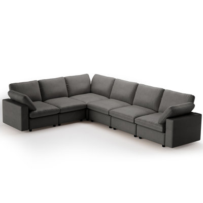 130" L-Shaped Sectional Sofa, 6-Seater Modular Couch With Pu Upholstery Sofa