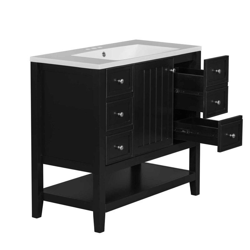 Leiding 36'' Single Bathroom Vanity with Ceramic Top, Black