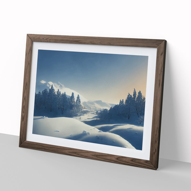 XH1022-10192X Winter Forest Landscape Vol.8 - Single Picture Frame Print, 46cm H x 64cm W x 2cm D, Walnut