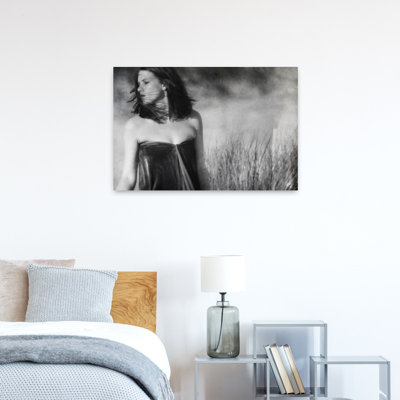 Windblown Woman Grass Dreamy Peaceful Rustic Nature Portrait Wall Art Print by Charlaine Gerber - Print