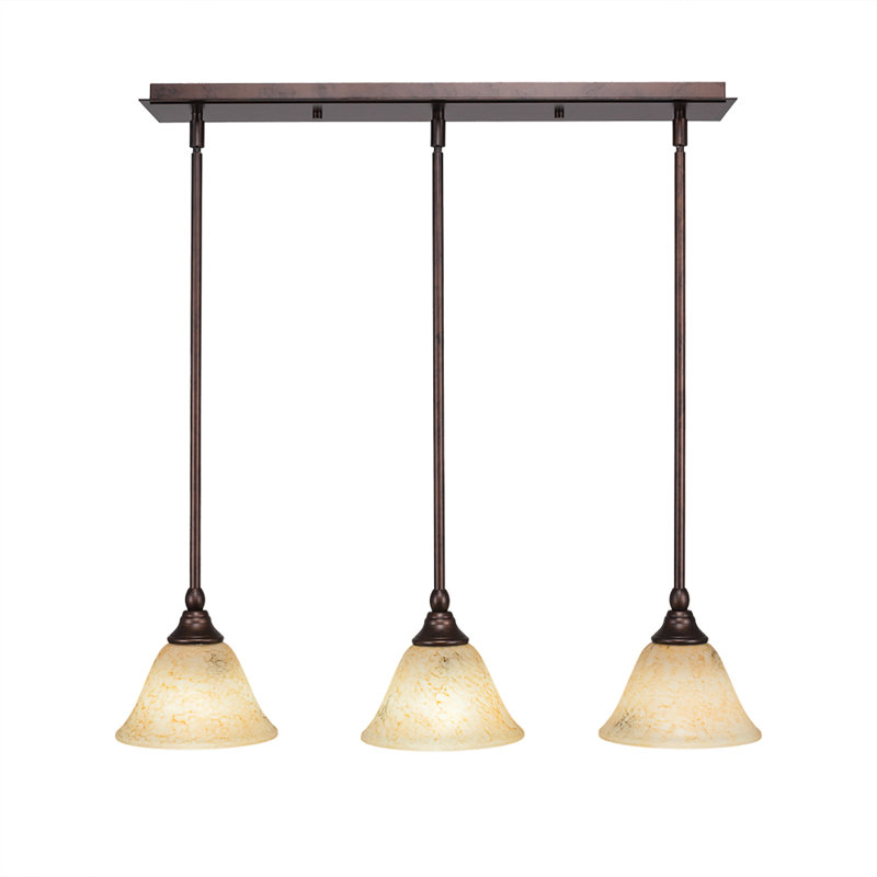 3 Light Stem Hung Linear Pendalier Shown With 7", Bronze, Gold