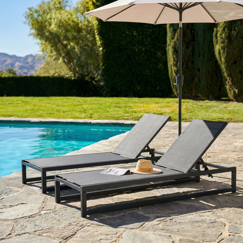 Ensemble de chaises longues inclinables Clian, Gris foncé / Noir