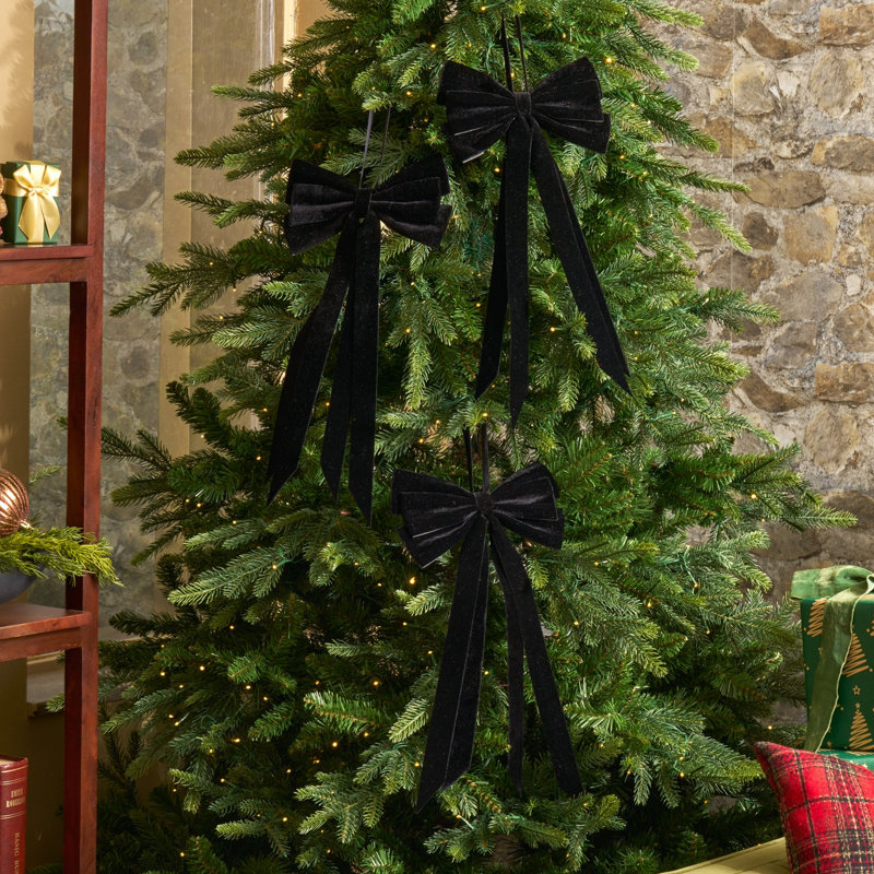 Nœud papillon de Noël élégant en velours noir à double queue, à clipser - Paquet de 3