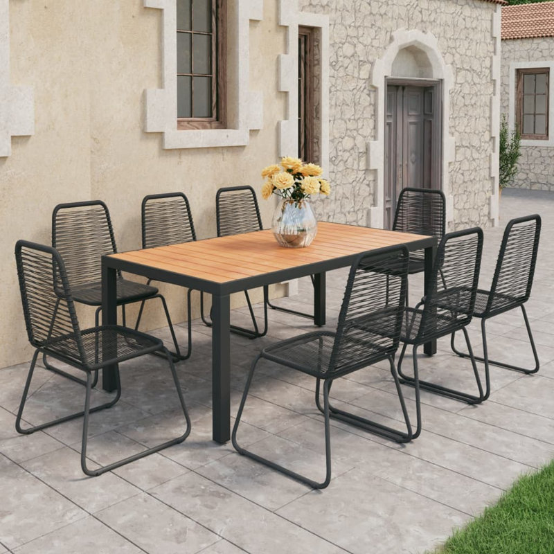 Towler 8 - Person Wicker Patio Dining Set with Rectangular Table, Black/Brown