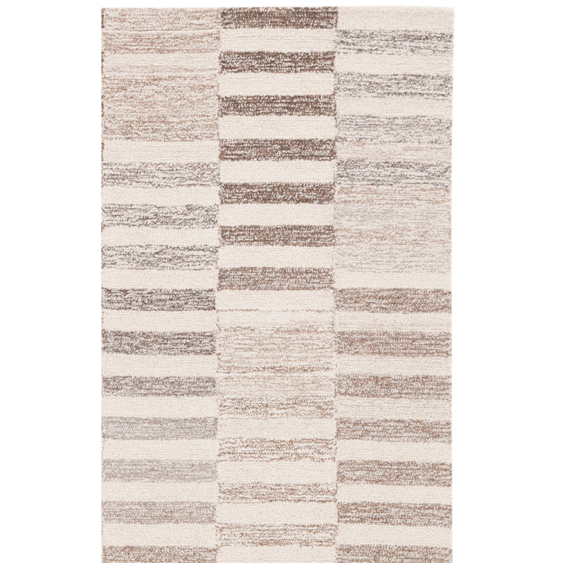 Delfida Ebony Hand Tufted Wool Jute Cotton Geometric Rug in Ivory/Beige, Square 6'
