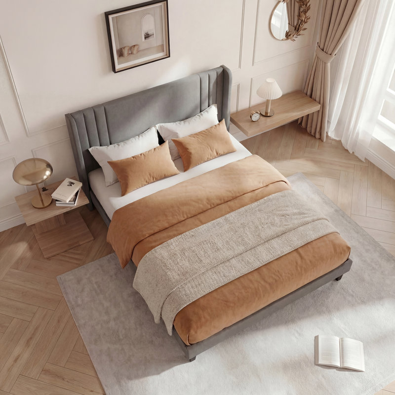 Upholstered Bed, European Double (140 x 200 cm), Grey