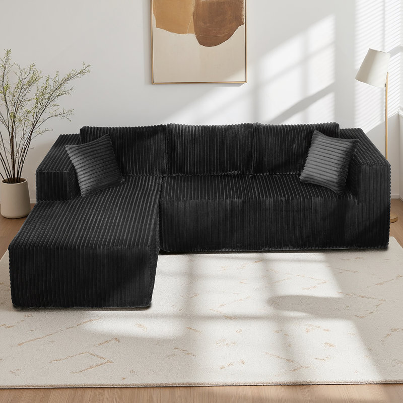 Canapé modulaire en forme de L de Boneless, Orienté vers la gauche, Tissu noir
