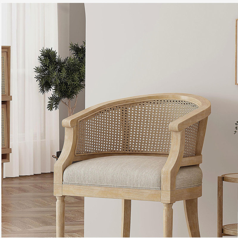 Chaise décorative en bois d'hévéa beige naturel