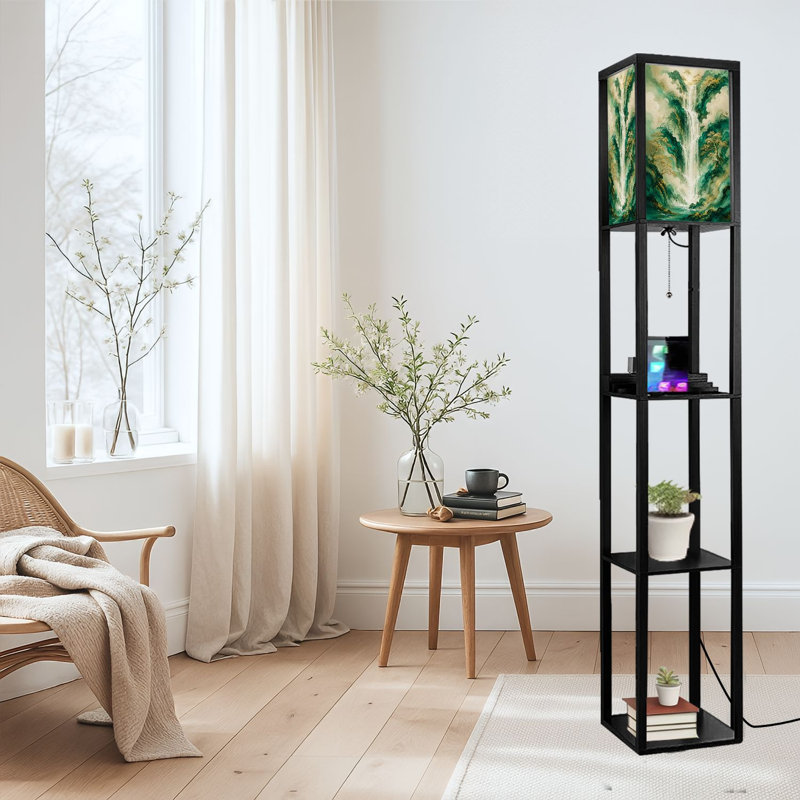 Lampe sur pied à DEL à intensité variable avec cascade, panneau de fibres à densité moyenne avec télécommande, lumière 3 couleurs, pour le salon, la chambre à coucher