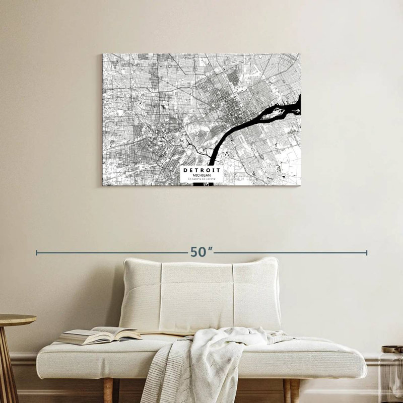 Carte de Aliaz White Urban Detroit, H 24 po x l 36 po