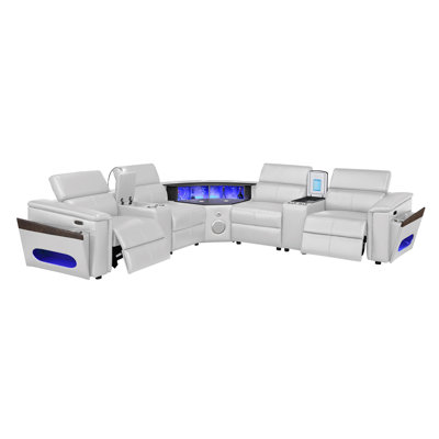 Nova Modern Style Sectional With 1 Console (Reading Light), Wedge With Bluetooth Speaker, LED And Lifting Wine Cabinet - White