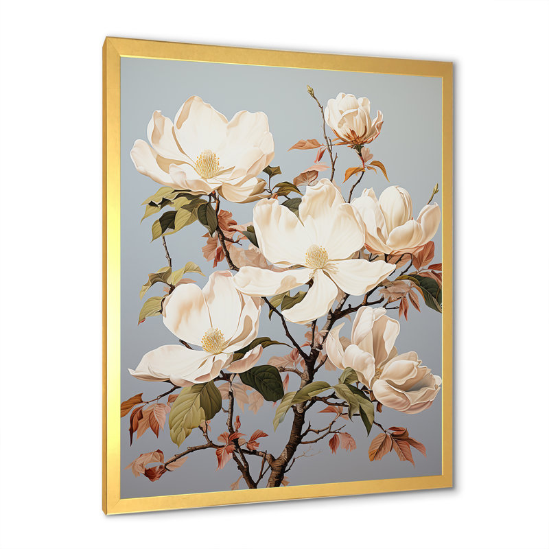 «Gentle Magnolia Beige Melody I», reproduction sur toile, Cadre photo doré, H 32 po x l 24 po x P 1 po