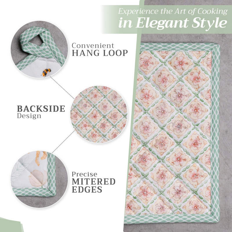 Maison d'Hermine Easter Dew 100% Cotton Pot Holder Set - 8" x 8"