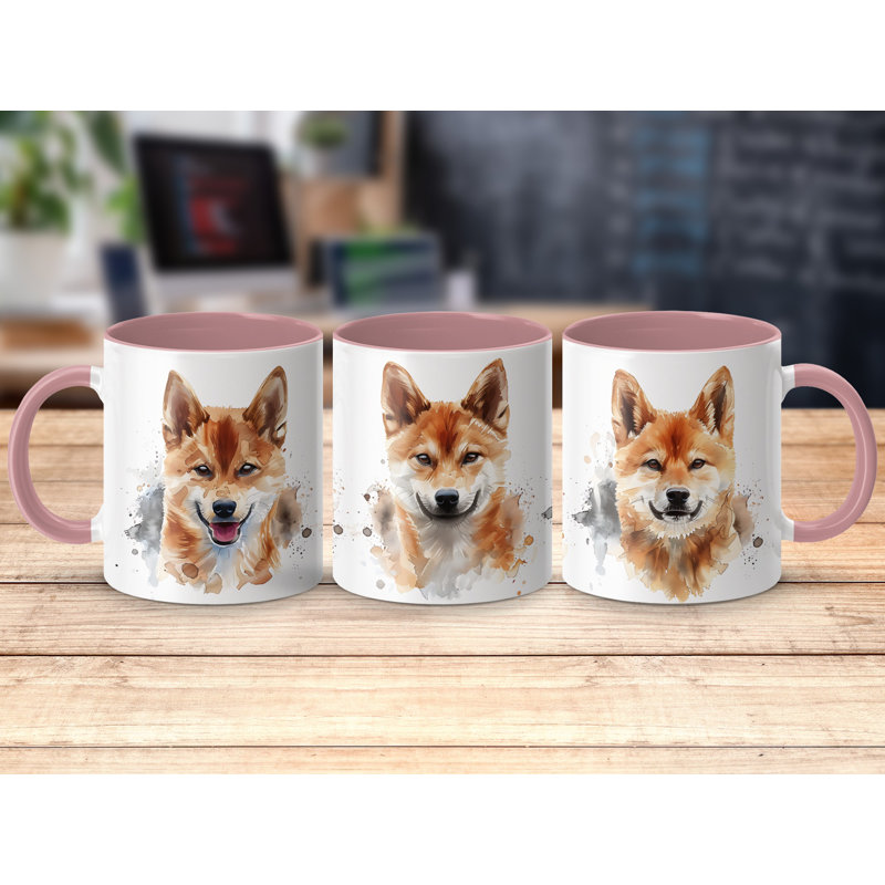 Adorable Shiba Inu Watercolor Heads 11oz Coffee Mug, 2