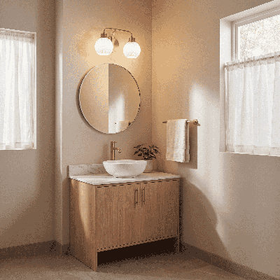 Volnak 2-Light Bathroom Vanity Light in Natural Brass