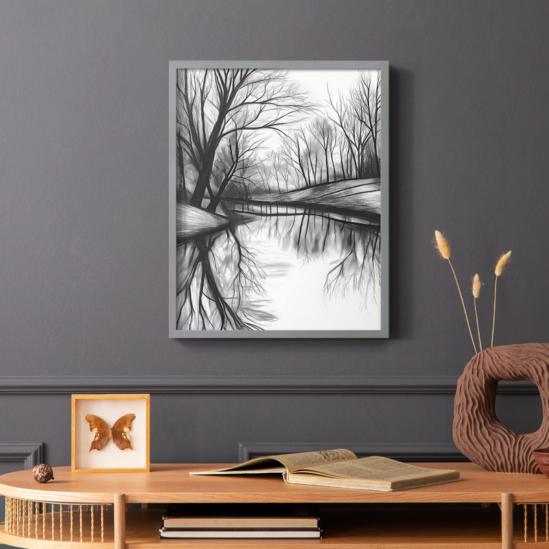 Paysages de la série XXIII - reproduction encadrée de qualité supérieure - prête à être accrochée - aucun clou requis, Gris