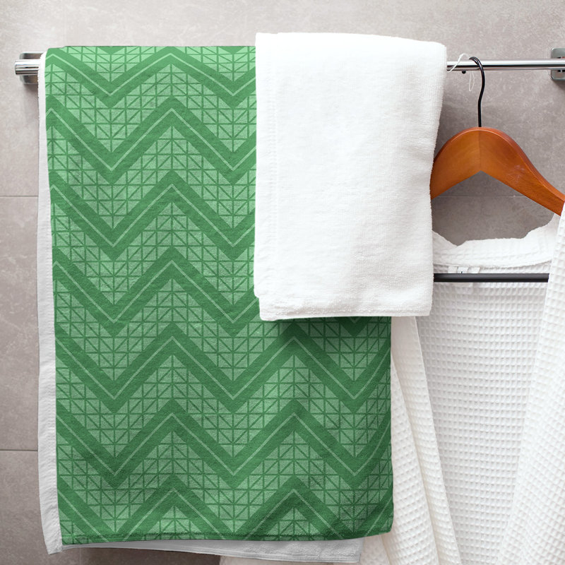 Serviette de bain à chevrons à la main classic Stephenie, Vert