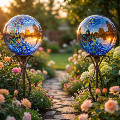 Newsome Artistic 10" Glass Outdoor Gazing Globe - Yellow - Set of 2