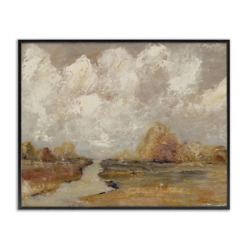 Golden Day Landscape, estampe numérique, design par Amanda Hilburn, Giclée encadrée noir minuit, H 11 po x l 14 po