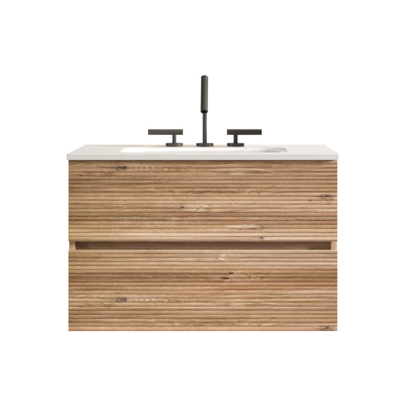 Meuble-lavabo flottant 30 po en chêne brut, lavabo à 3 trous, tiroirs doubles, 20% plus de rangement, coulisses silencieuses, meuble-lavabo mural 45 po