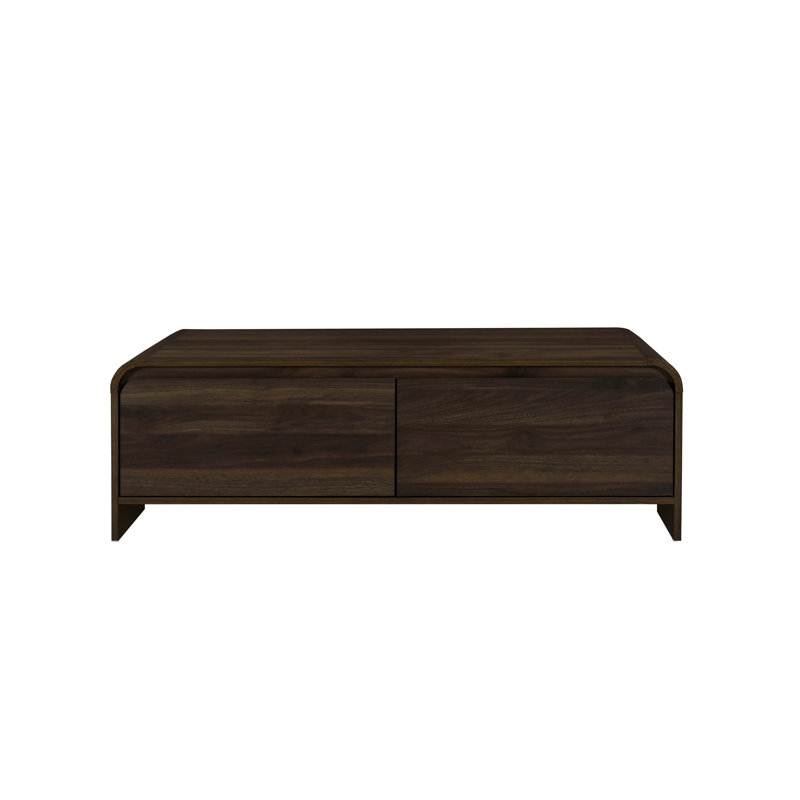 Maria Coffee Table, 2 Drawer And Waterfall Style, Wood 47 Inch, Walnut Brown