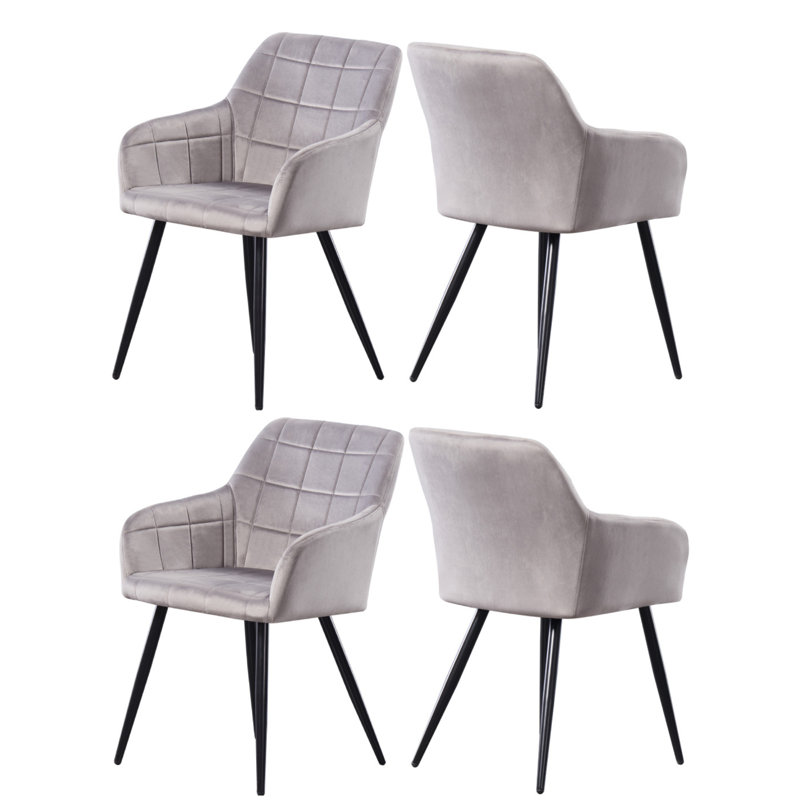 Yerres 4 Person Dining set - a Rectangular Wooden Dining Table with Metal Legs and a Set of 4 Quilted Velvet Dining Chairs for Dining Room - Modern Dining Table Set