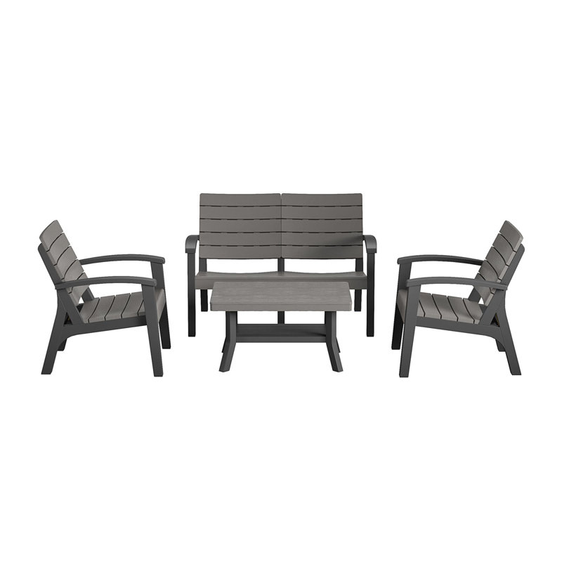 Gray Resin 4-Piece Outdoor Conversation Set with Loveseat and Armchairs