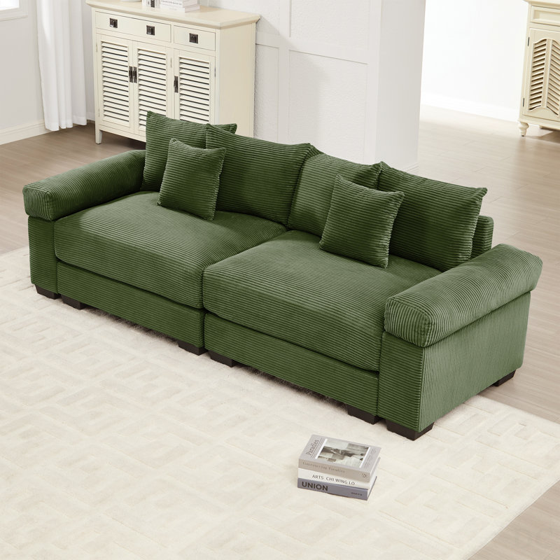 Canapé modulaire surdimensionné en nuage de 92 pouces, tissu velours côtelé, accoudoirs très larges, conception ergonomique, coussins à haute résilience, assemblage facile, vert