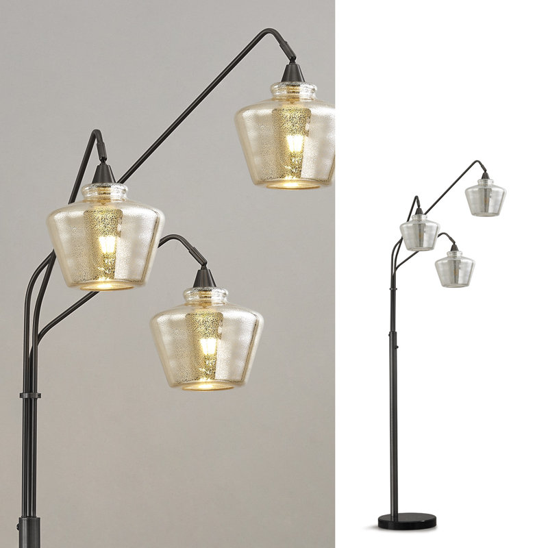 Midtown  3-Light Glass Shades Arch Floor Lamp -Clear Shade, Mercurisé