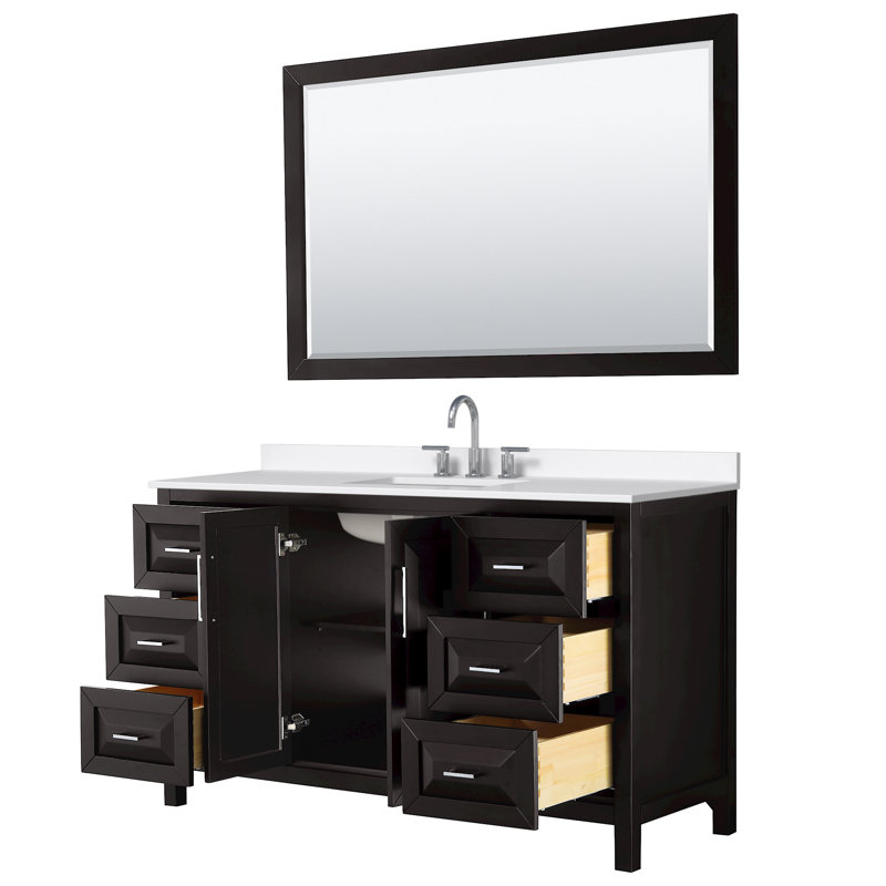 Daria 60 in. with Mirror Vanity, Giotto Quartz, Brown, Polished Chrome
