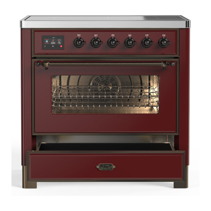 Majestic III Series 36 Inch Induction Range with 6 Induction Elements in Matte Graphite (Chrome Trim), Burgundy, Burnished