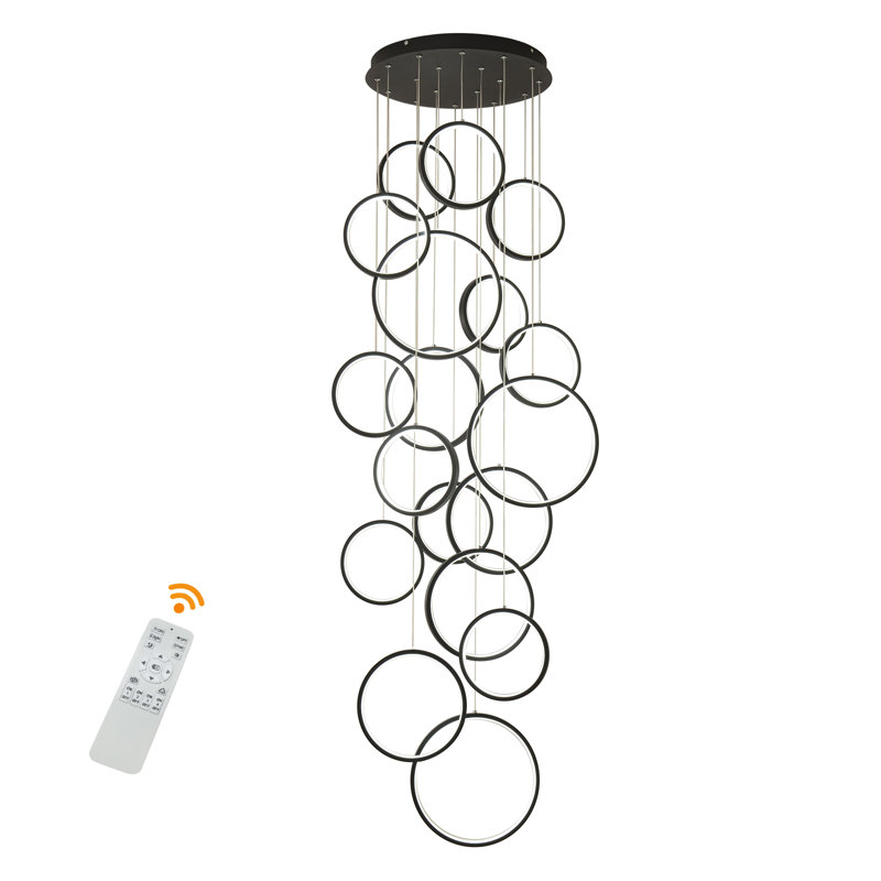 Luminaire suspendu à DEL à hauteur réglable avec télécommande, H 98,4 po x l 17,7 po x P 17,7 po