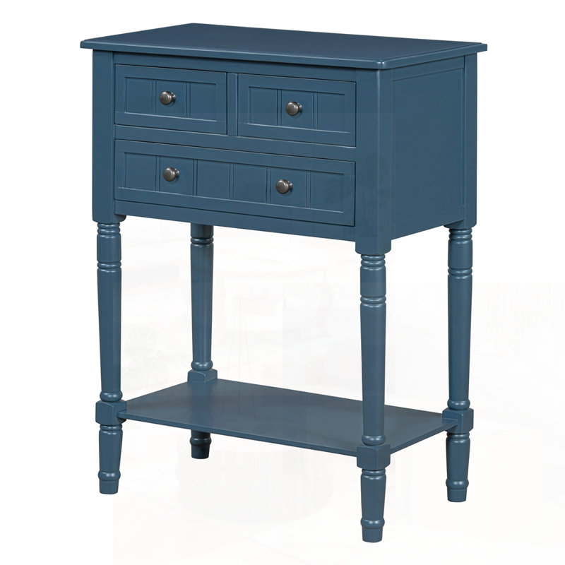Narrow Console Table, Slim Sofa Table With Three Storage Drawers And Bottom Shelf For Compact Spaces, Navy