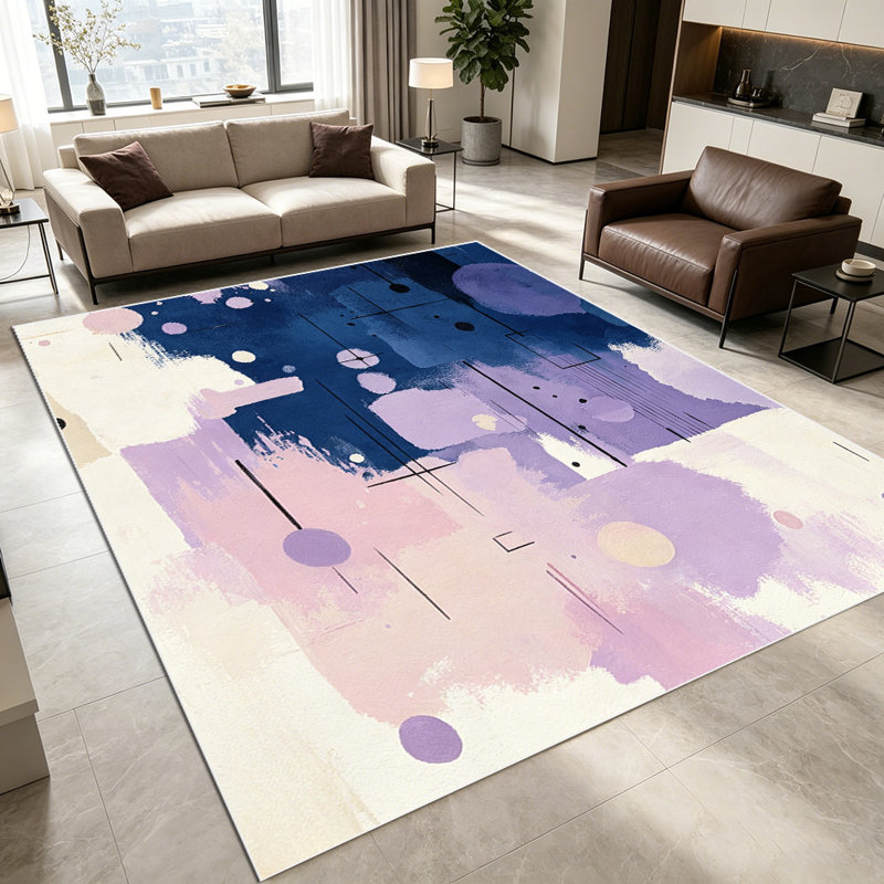 1PC off-white base with dusty purple diamond lattice bow pattern area rugs for Living Room, Soft and Comfortable, Suitable for all seasons, easy-to-maintain, machine washable Indoor floor mat, Under Table Farmhouse suitable for dining room, bedroom.