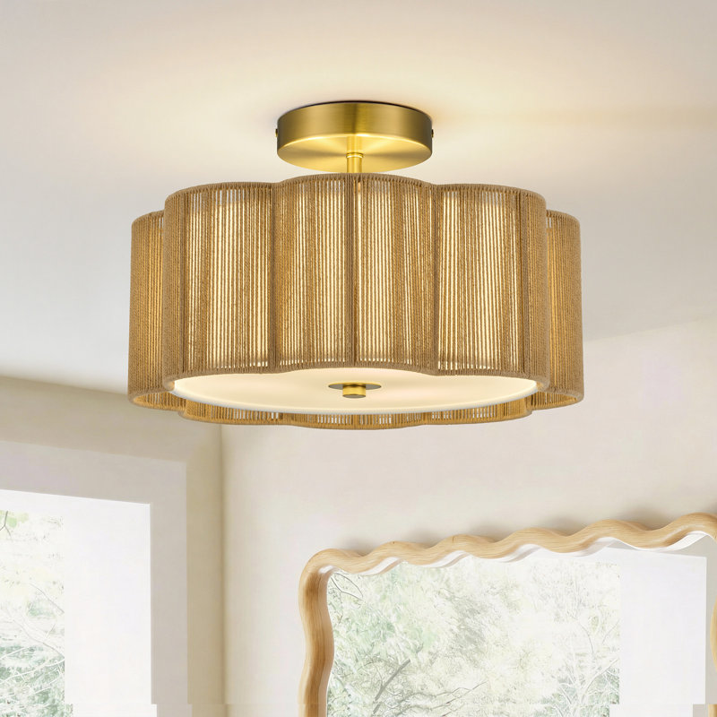 Plafonnier semi-encastré en tissu 3 lumières Tekamah, Laiton brossé