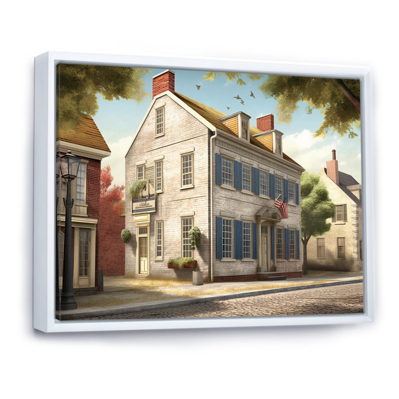 «Delaware 1950S Village II», reproduction sur toile encadrée, H 16 po x l 32 po x P 1 po, Cadre flottant blanc