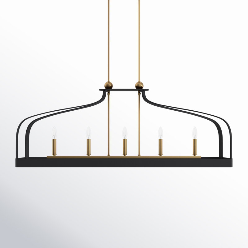 Kenmore 5 - Light Kitchen Island Rectangle Chandelier in Matte Black/Brass, Matte Black/Brass
