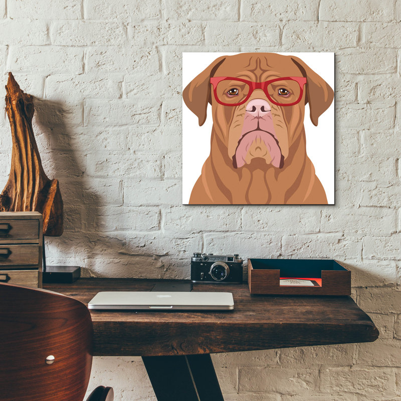 Art mural en verre Epic Art «Dogue De Bordeaux portant des lunettes de hipster», H 12 po x l 12 po x P 0,13 po