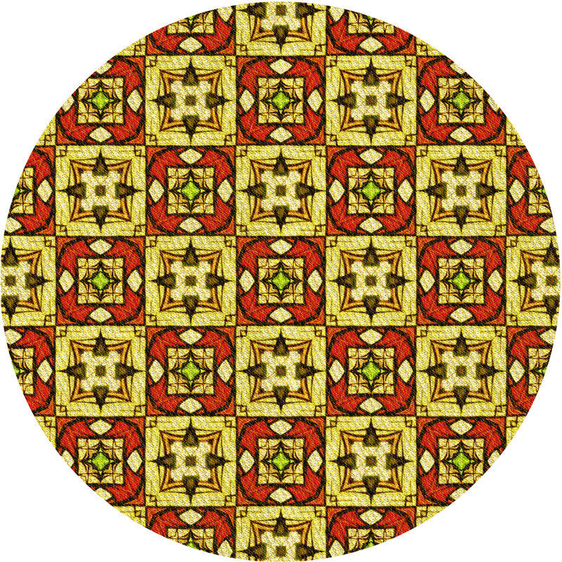 Tapis jaune en laine géométrique, Rond 7 pi