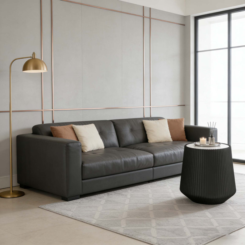 Table basse en cuir fritté clair, H 20,47 po x L 19,68 po x l 19,68 po, Noir