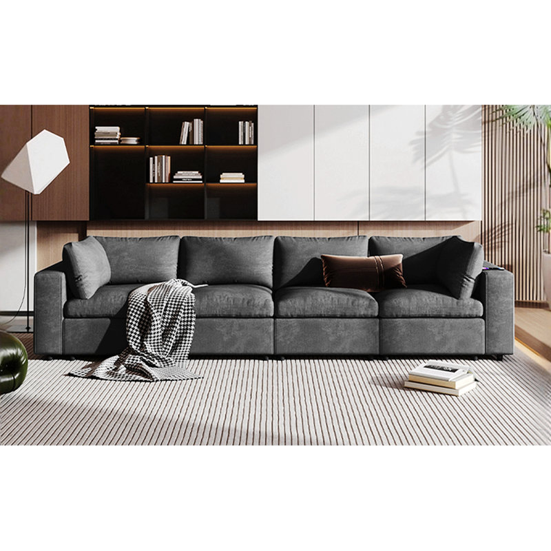 Canapé modulaire rembourré avec espace de rangement, Polyester gris