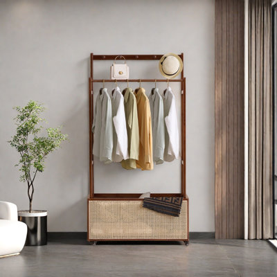 Ash Wood Coat Rack with Smooth Wheels