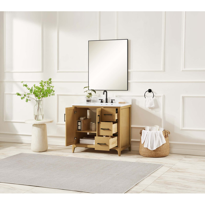 Meuble-lavabo 36 po en bois massif pré-assemblé, Chêne