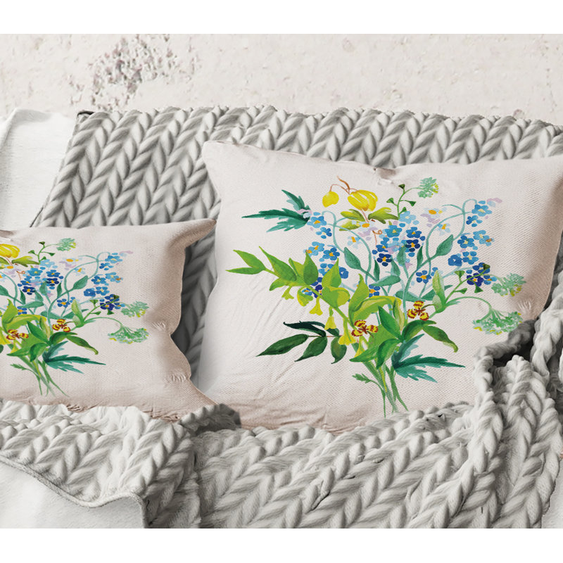 Square, Meadow Flowers Garland - Coussin décoratif imprimé campagne, 16" x 16"