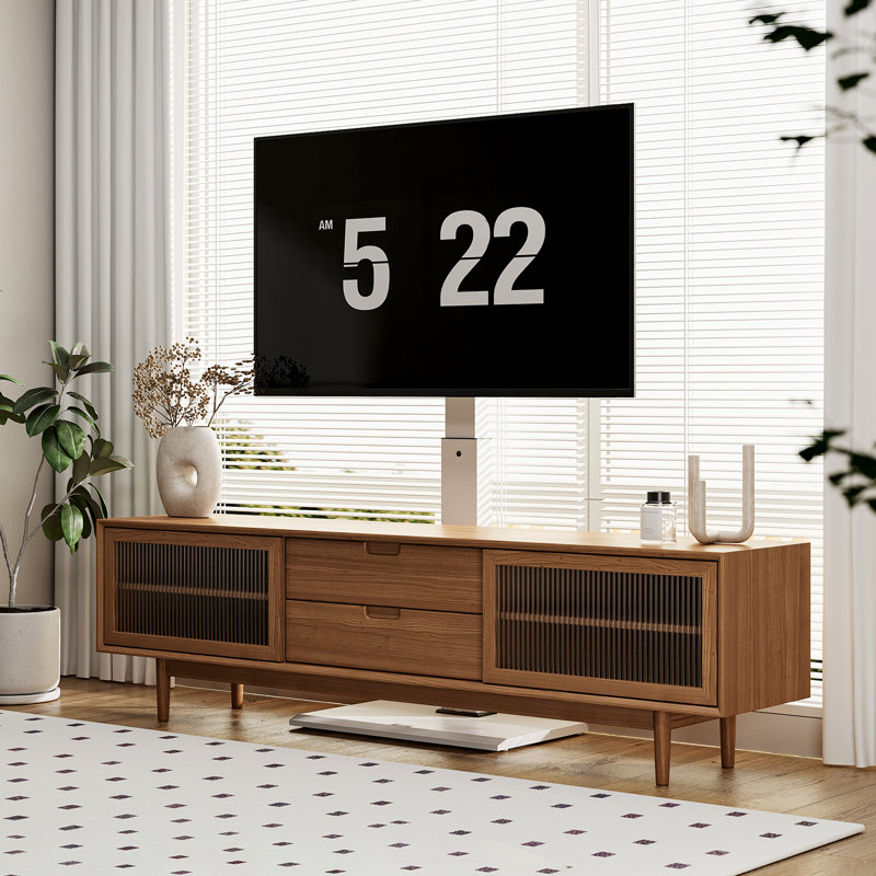 Alanda Modern Universal Swivel Floor TV Stand With Iron Base Up To 65 Inch Tvs, Height Adjustable TV Console,Holds up to 88LBS