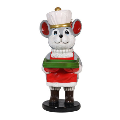  Fiberglass Christmas Figurine Statue Yard Decor, Cheddar the Waiter Mouse, 33"