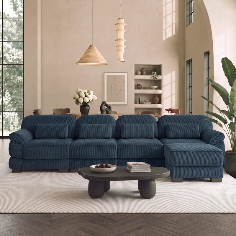 Canapé modulaire en L avec repose-pieds 4 places Nimbus, Bleu