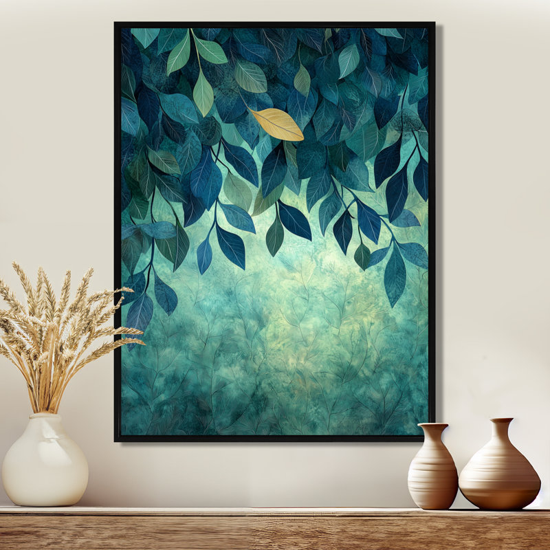 «Tara Green and Blue Leaves Forest Tranquility II», art mural sur toile, H 20 po x l 12 po, Reproduction avec cadre flottant