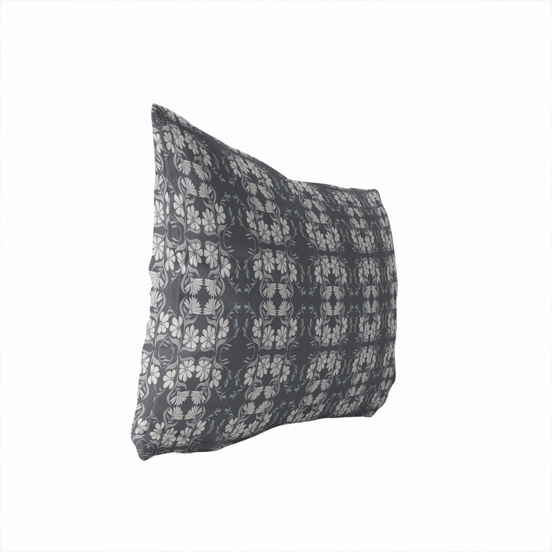 Coussin lombaire d'extérieur Groovy Flowers Florals, Gris anthracite